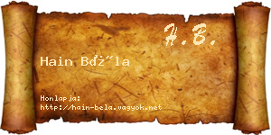 Hain Béla névjegykártya